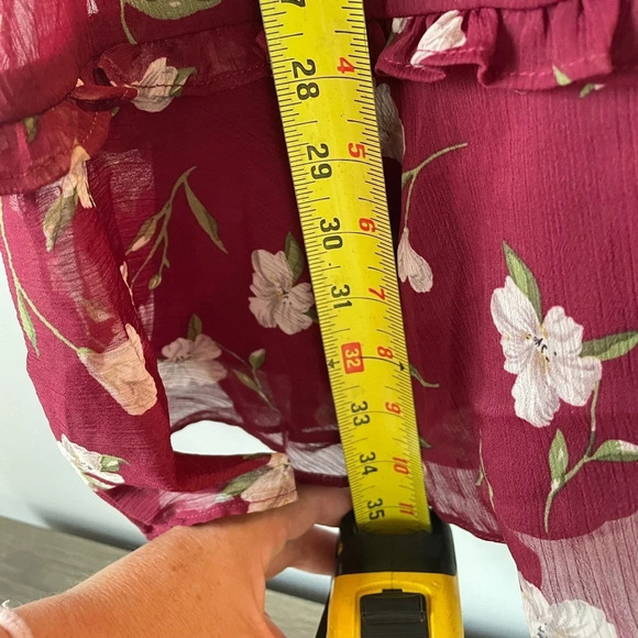 LucyParis, burgundy floral high neck dress with sheer puff sleeves, size XS, EUC - Picture 8 of 8